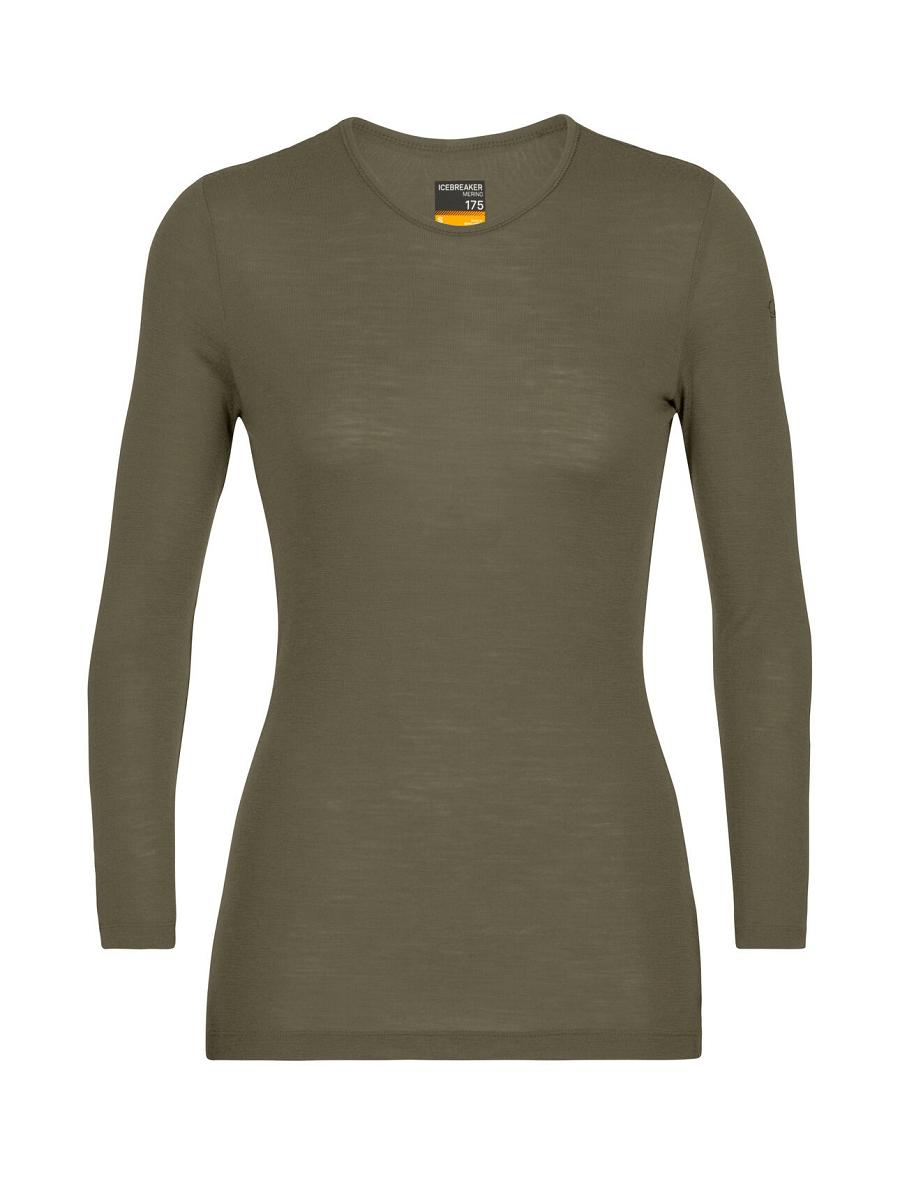 Base Layers Icebreaker Merino 175 Everyday Long Sleeve Crewe Thermal Top Femme Vert Olive | FR 1909ILHS